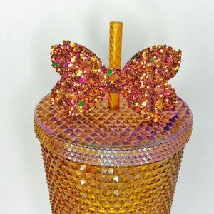 Copper Glitter Bow Straw Topper